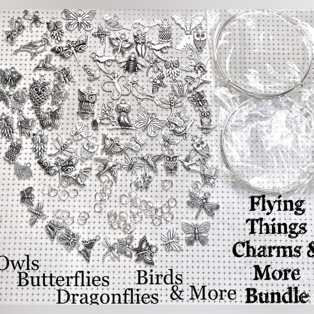 35 pc Flying Things Charms Pendants Bracelets & Jump Rings Bundle Jewelry Making